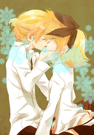 1girl, blonde_hair, closed_eyes, couple, eyes_closed, hair_ribbon, hoshino_hitsuki, incest
