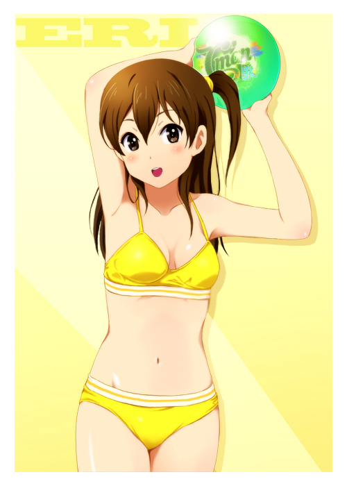 ball, bikini, brown_eyes, brown_hair, extra, from_behin, from_behind, k-on!, long_hair, looking_back, shian_(my_lonly_life.), side_ponytail, swimsuit, taki_eri