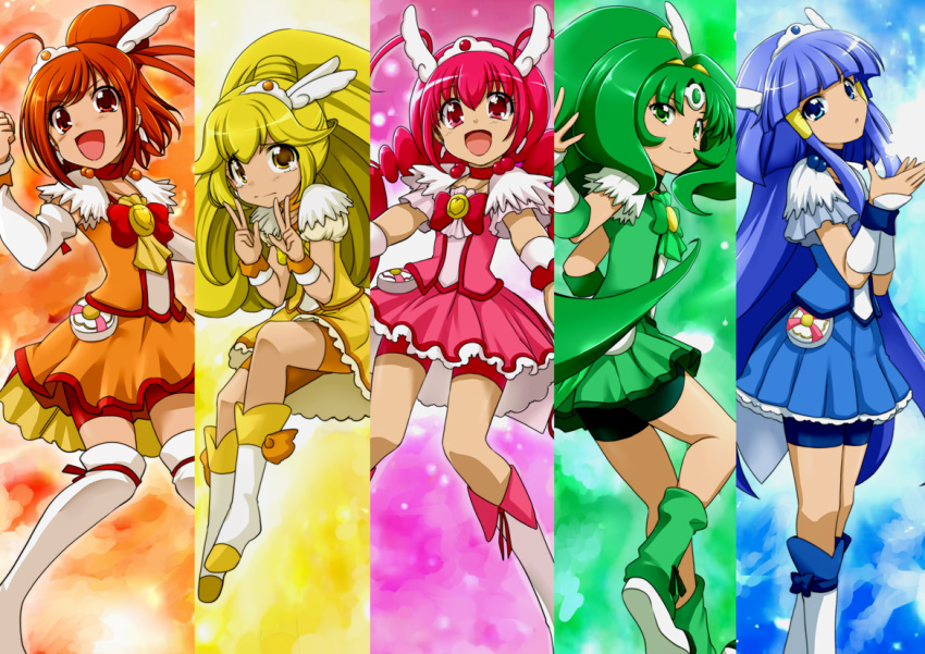 aoki_reika, column_lineup, cure_beauty, cure_happy, cure_march, cure_peace, cure_sunny, hino_akane