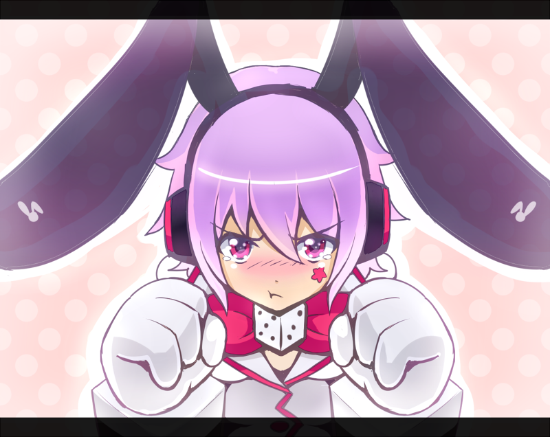 animal_ears, bunny_ears, cosmic_break, dice, gloves, headset, letterboxed, pout