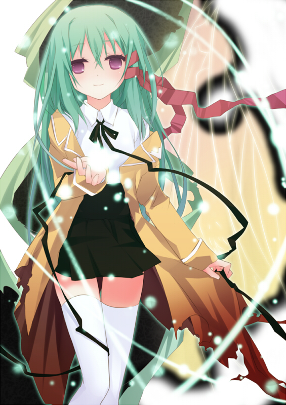 anmoto_shiika, bow, hair_bow, hirbow, mushi-uta, mushiuta, ribbon, skirt, solo, strib_und_werde, thigh-highs, thighhighs, zettai_ryouiki