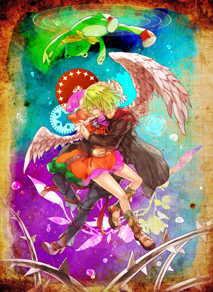 1girl, aquarion_(series), aquarion_evol, closed_eyes, coat, doll, dress, eyes_closed