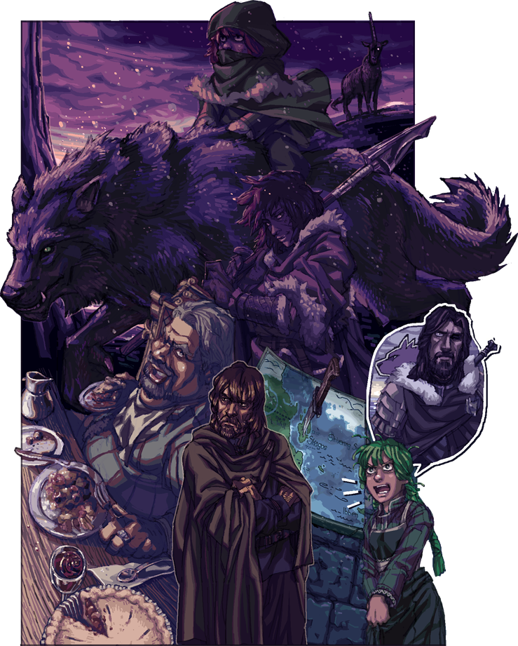a_song_of_ice_and_fire, davos_seaworth, dragoninstall, eddard_stark, osha, rickon_stark, shaggydog_(a_song_of_ice_and_fire), wylla_manderly