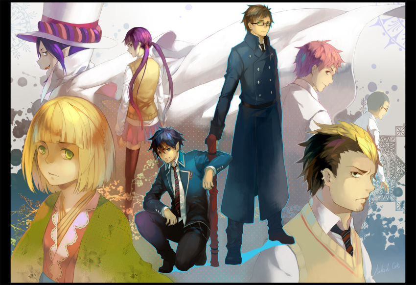 6+boys, ao_no_exorcist, artist_request, black_hair, black_legwear, blazer, blonde_hair, blue_eyes