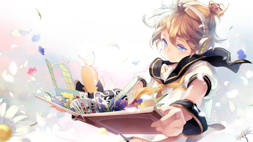 1920x1080, blonde_hair, blue_eyes, book, cameo, comet_(artist), comet_(teamon), headphones