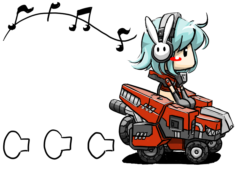 chibi, cosmic_break, driving, headset, plain_background, shino_exroad, simple_background
