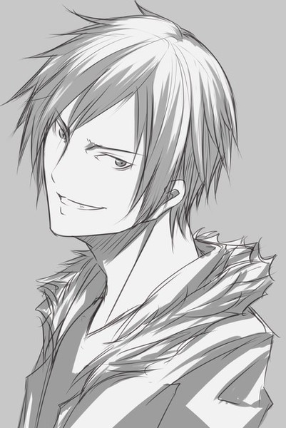 durarara!!, izayan, jacket, male, monochrome, orihara_izaya, short_hair, smile
