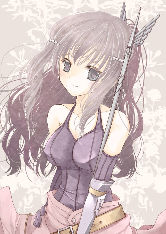 bare_shoulders, belt, fire_emblem, fire_emblem:_kakusei, grey_eyes, grey_hair, konataeru, polearm