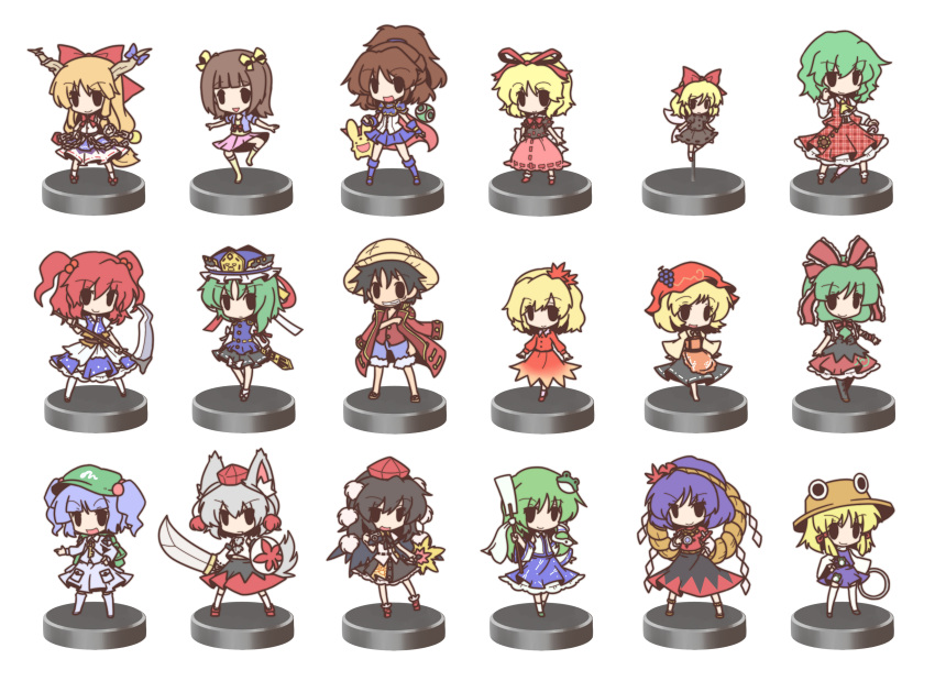 1boy, 6+girls, :d, absurdres, aki_minoriko, aki_shizuha, amami_haruka, animal_ears