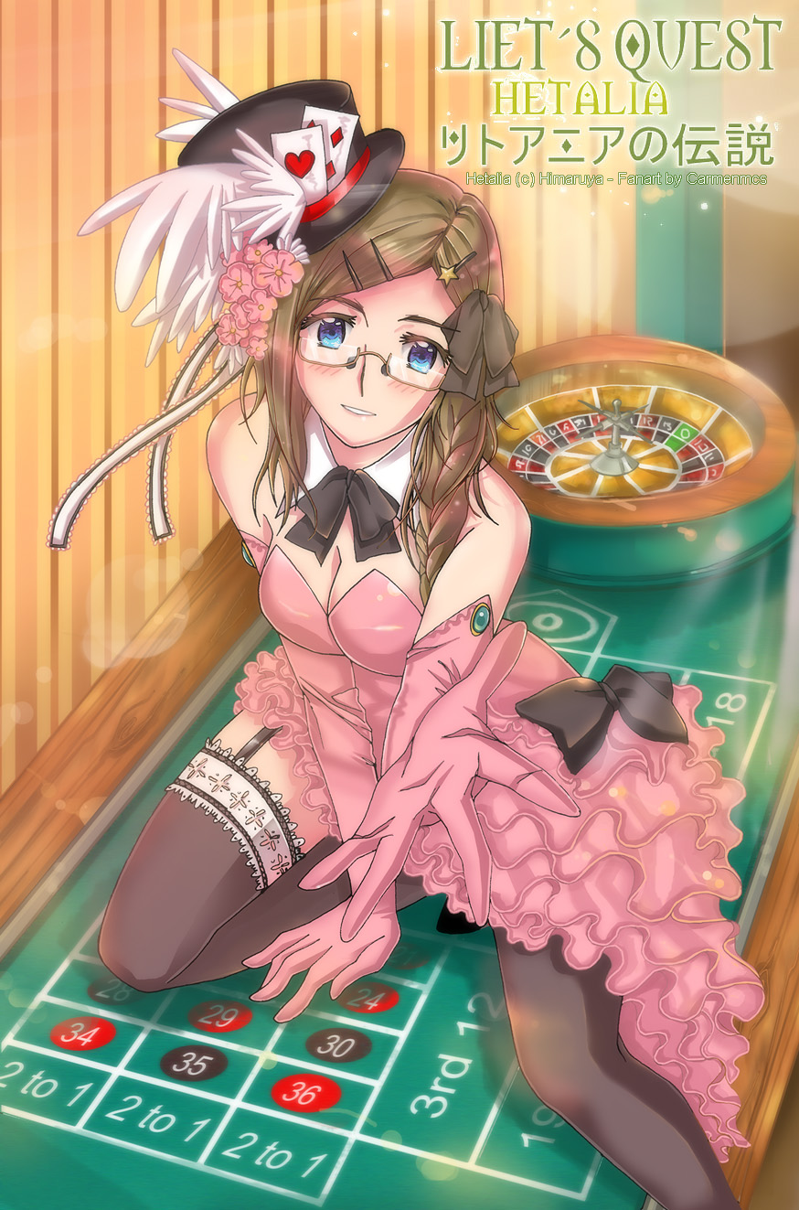 arm_support, axis_powers_hetalia, bare_shoulders, black_ribbon, blue_eyes, blush, bow, braid