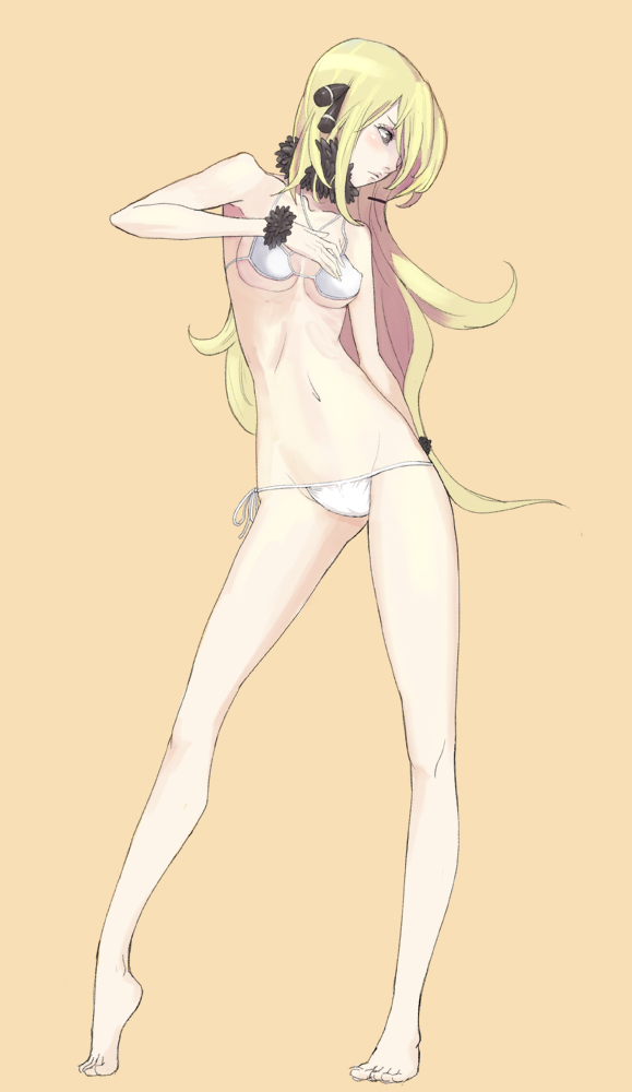 barefoot, bikini, blonde_hair, hair_over_one_eye, hidezi, long_hair, lowleg, lowleg_bikini