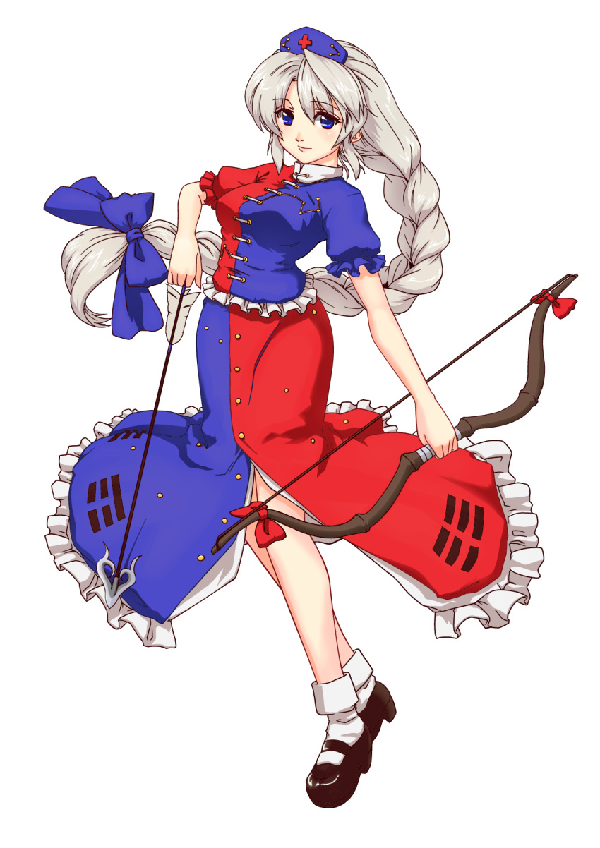 abo, blue_eyes, bow, bow_(weapon), braid, caesar_et_cleopatra, hair_bow, hat