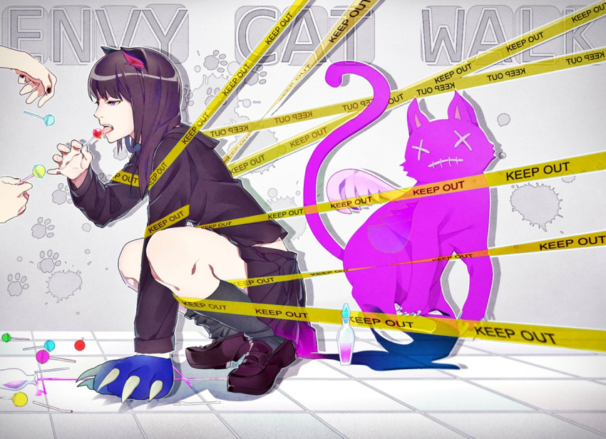 animal, animal_ears, cat, catgirl, envy_catwalk_(vocaloid), hatsune_miku, keishi, lollipop