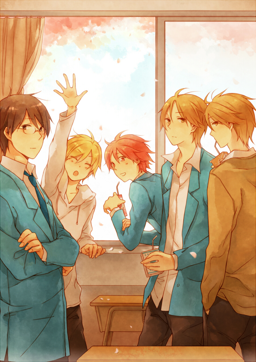 asaba_yuuki, asaba_yuuta, blonde_hair, brown_eyes, brown_hair, glasses, highres, kimi_to_boku