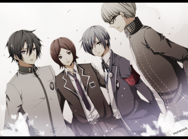 arisato_minato, belt, black_eyes, black_hair, blue_eyes, blue_hair, brown_eyes, brown_hair