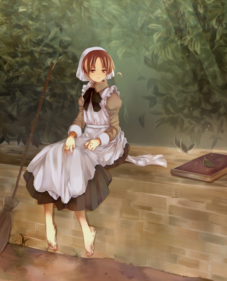1girl, artist_request, axis_powers_hetalia, bad_id, barefoot, book, brick, broom