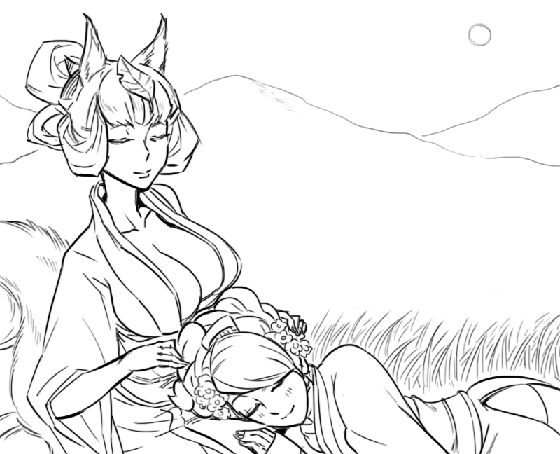 animal_ears, bb_(baalbuddy), bb_(pixiv2526006), blush, breasts, cleavage, closed_eyes, eyes_closed
