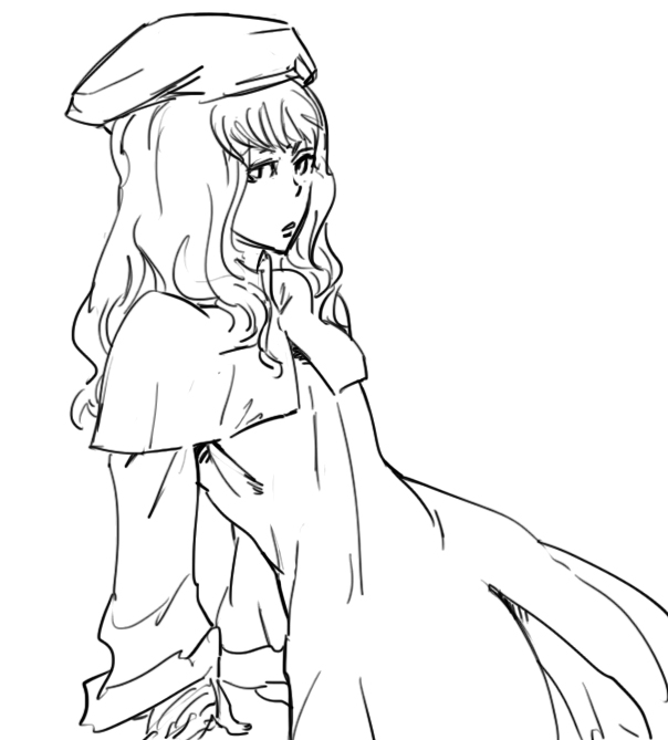 bb_(baalbuddy), bb_(pixiv2526006), beret, capelet, caren_hortensia, caren_ortensia, dress, fate/hollow_ataraxia, fate_(series), hat, long_hair, monochrome, solo