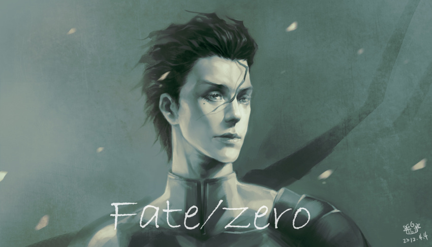 ahoge, dated, fate/zero, fate_(series), green, lancer_(fate/zero), male, mole