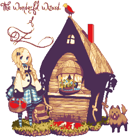bird, blonde_hair, blood, blue_eyes, collet, dorothy_gale, dress, flower, house, lowres, pantyhose, pixel_art, slippers, striped, striped_legwear, the_wizard_of_oz, toto_(twooz), transparent_background, when_you_see_it, wicked_witch_of_the_east