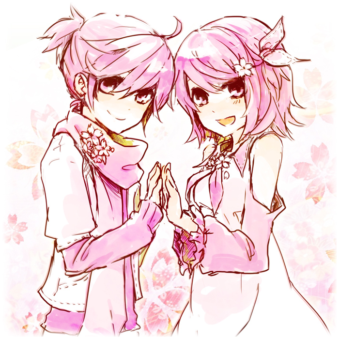 1boy, 1girl, alternate_color, alternate_hair_color, brother_and_sister, himetachibana, kagamine_len, kagamine_rin