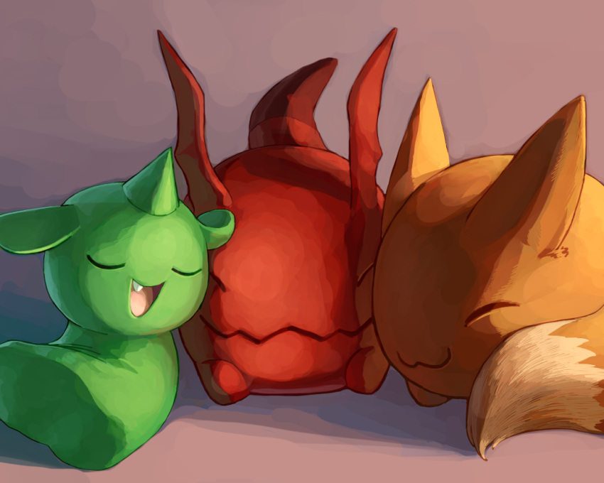 animal_ears, closed_eyes, creature, digimon, digimon_tamers, eyes_closed, fang, fox_tail