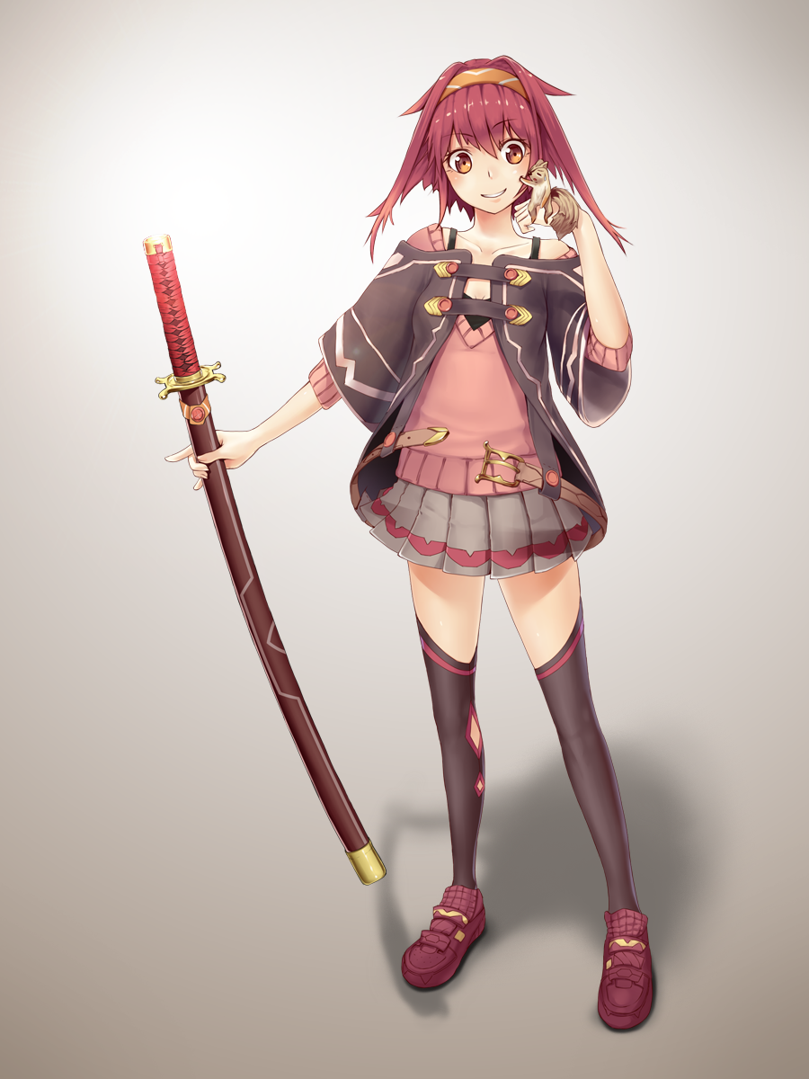 hairband, highres, jacket, juu., katana, original, red_eyes, red_hair