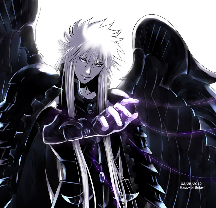1boy, 2012, aelina, armor, black_armor, fingerless_gloves, full_armor, griffon_minos