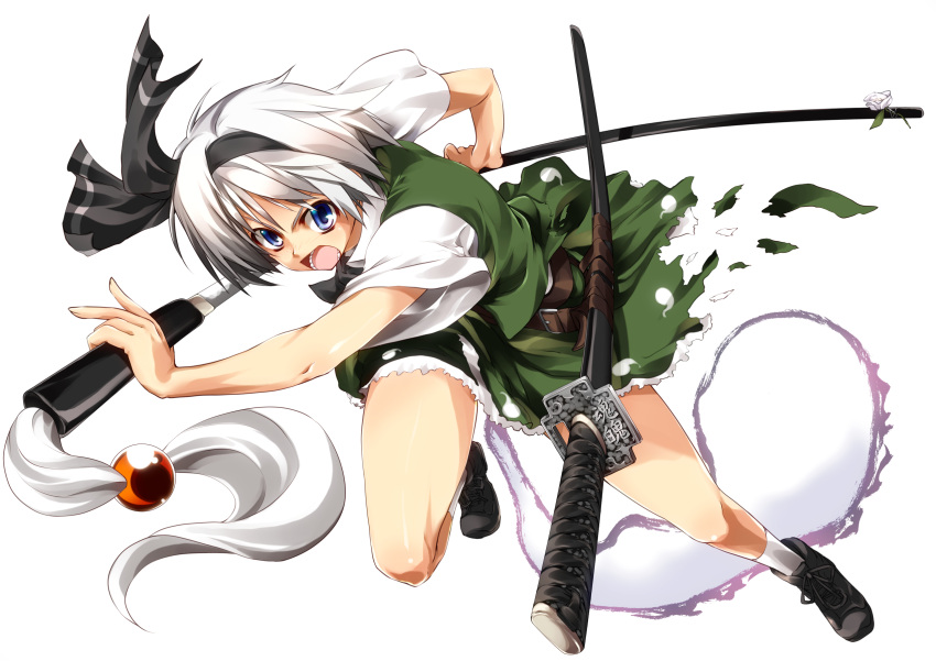 delusion_overdose, foreshortening, ghost, hairband, highres, katana, konpaku_youmu, konpaku_youmu_(ghost)