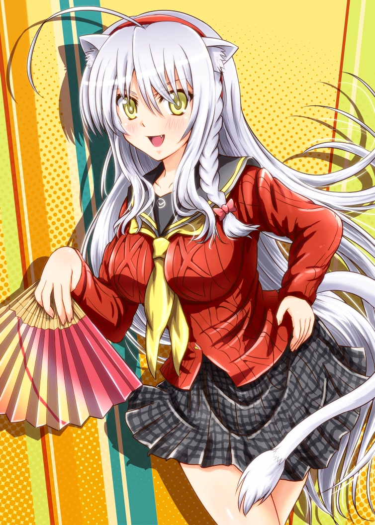 ahoge, alternate_costume, amagi_yukiko, amagi_yukiko_(cosplay), animal_ears, blush, braid, breasts