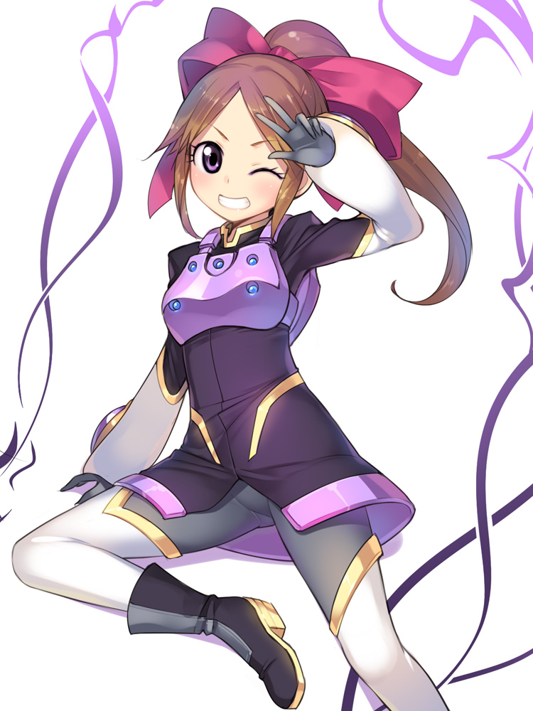 battle_spirits, battle_spirits:_heroes, boots, bow, brown_hair, character_request, hair_bow, kashiwamochi_yomogi