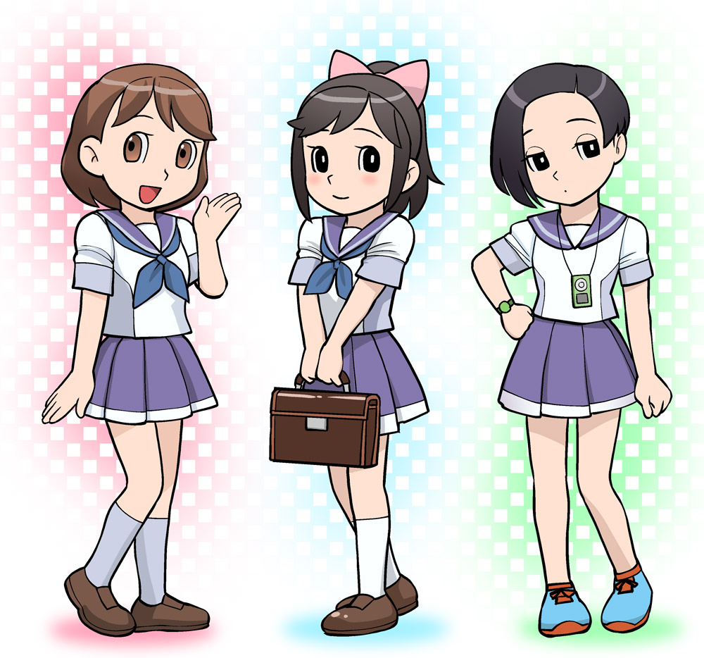 bag, black_hair, bob_cut, brown_hair, doraemon, fujiko_f_fujio_(style), hair_ribbon, kobayakawa_rinko