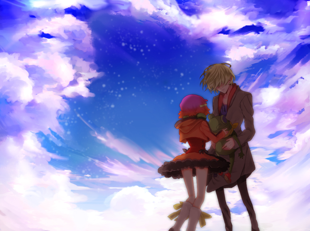 1girl, 28choco, aquarion_(series), aquarion_evol, bad_id, blonde_hair, coat, doll