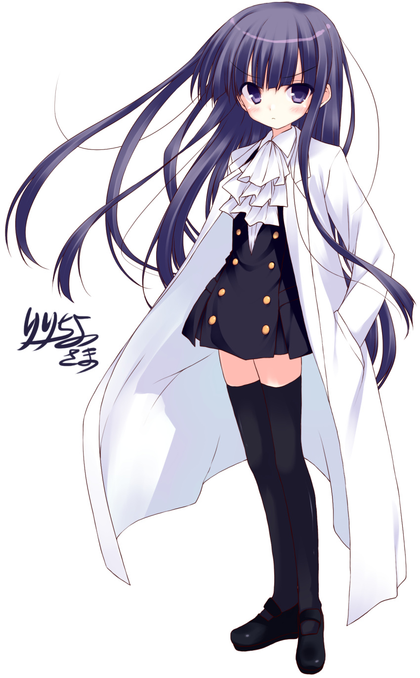 black_legwear, blush, dress, hands_in_pockets, highres, inu_x_boku_ss, labcoat, long_hair