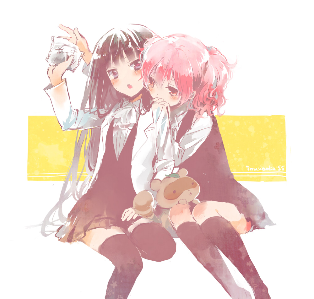 black_hair, black_legwear, blush, dress, ia_(namaiki), inu_x_boku_ss, kneehighs, long_hair