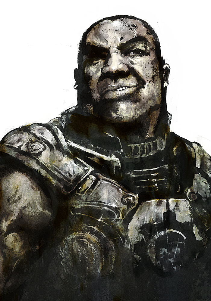 armor, augustus_cole, dark_skin, gears_of_war, huke, smile, white_background
