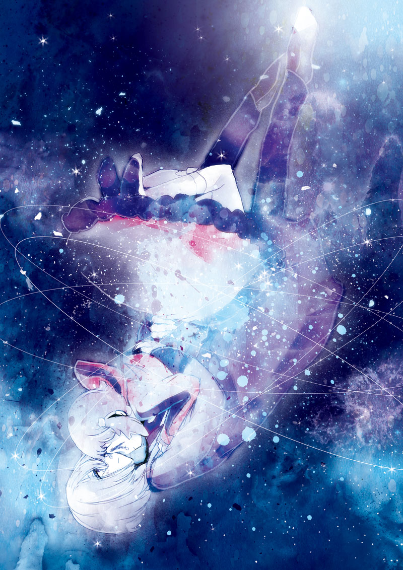 aquarion_(series), aquarion_evol, bad_id, dress, hair_ornament, hairclip, hug, jin_muso