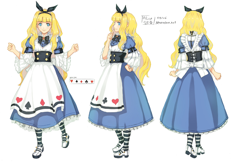 alice_(wonderland), alice_in_wonderland, apron, bad_id, blonde_hair, blue_eyes, bow, corset