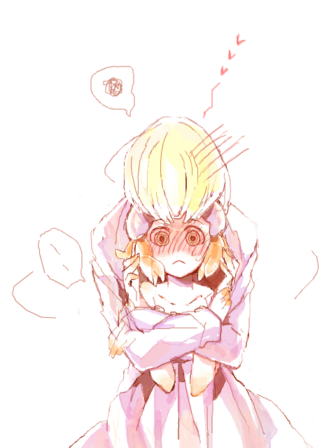 1girl, aquarion_(series), aquarion_evol, blonde_hair, blush, dorayan, dress, gradient_hair