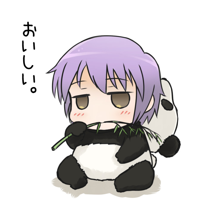 bamboo, chewing, chibi, denden, eating, empty_eyes, flat_gaze, nagato_yuki