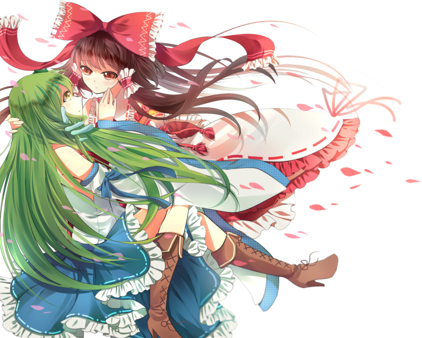 anthiea, bad_id, bare_shoulders, brown_eyes, brown_hair, detached_sleeves, green_hair, hair_tubes
