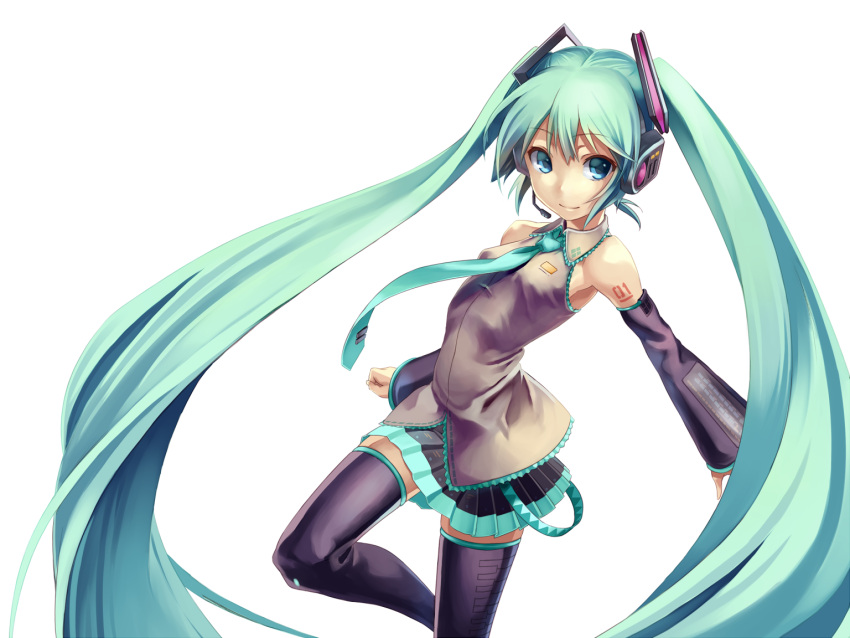 aqua_eyes, aqua_hair, bad_id, bare_shoulders, detached_sleeves, hatsune_miku, headphones, headset