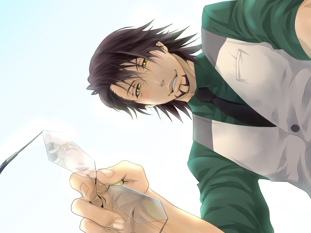 barnaby_brooks_jr, brown_eyes, brown_hair, facial_hair, glasses, holding, holding_glasses, kaburagi_t_kotetsu