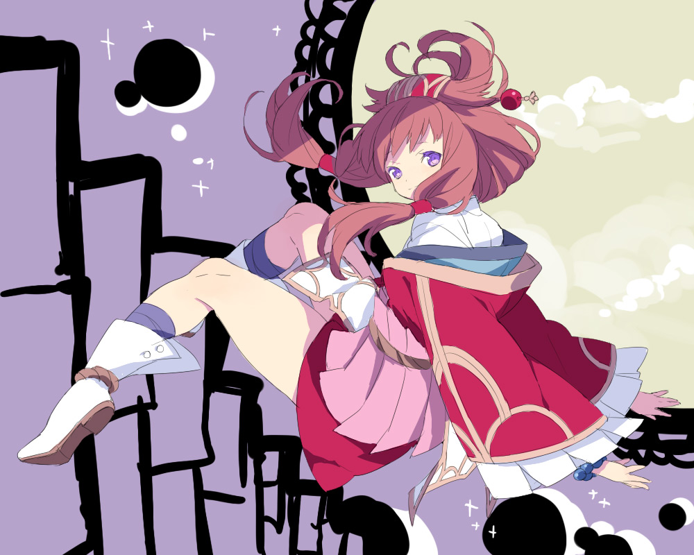brown_hair, crescent_moon, hair_ornament, jacket, jewelry, legs, moon, original