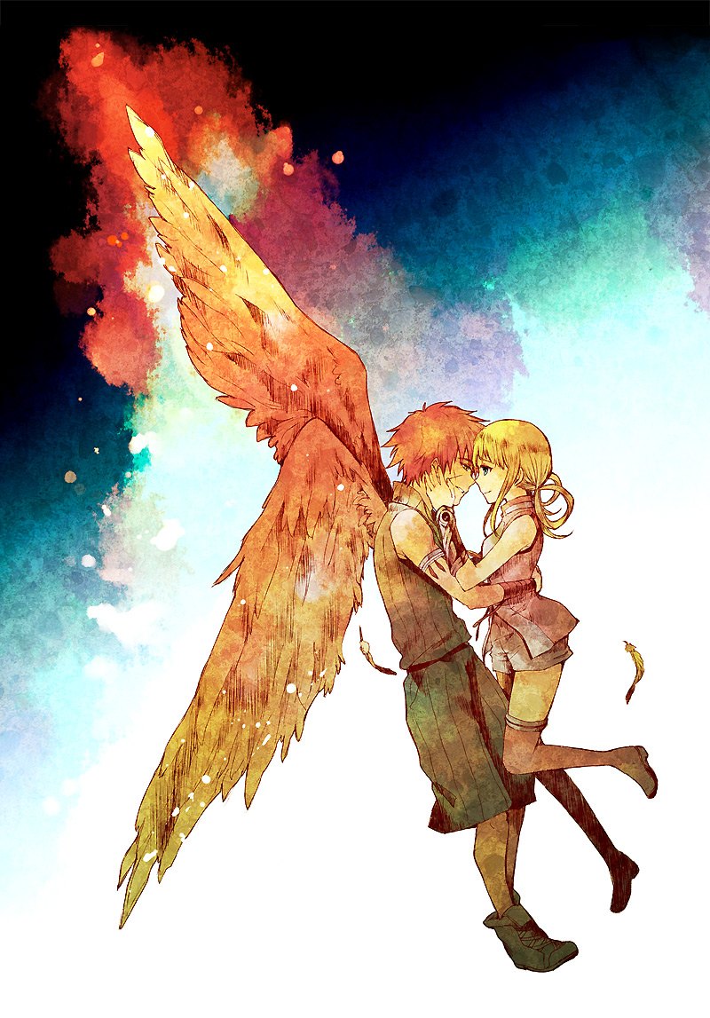 aquarion_(series), blonde_hair, feathers, hair_rings, jouji, red_hair, redhead, silvia_de_alisia