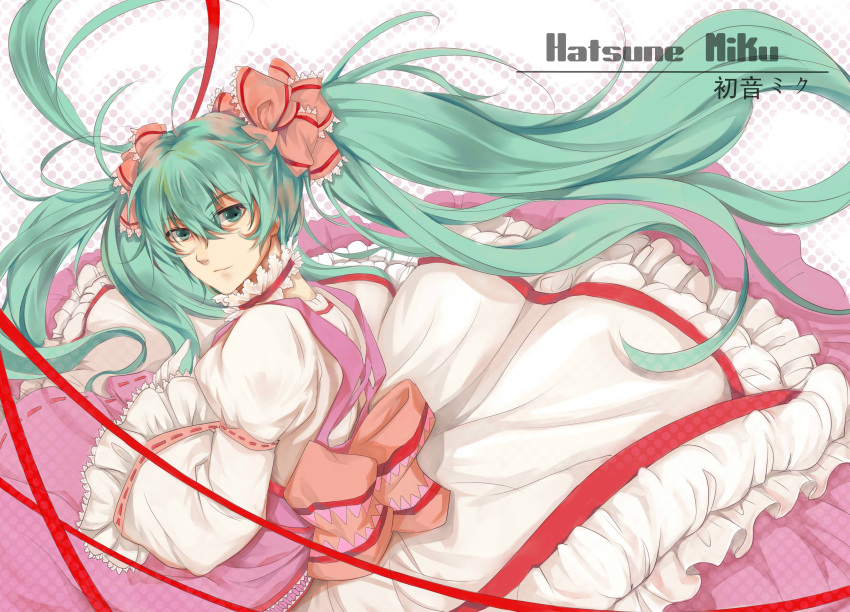 absurdres, aqua_eyes, aqua_hair, character_name, dress, hatsune_miku, highres, hongmao