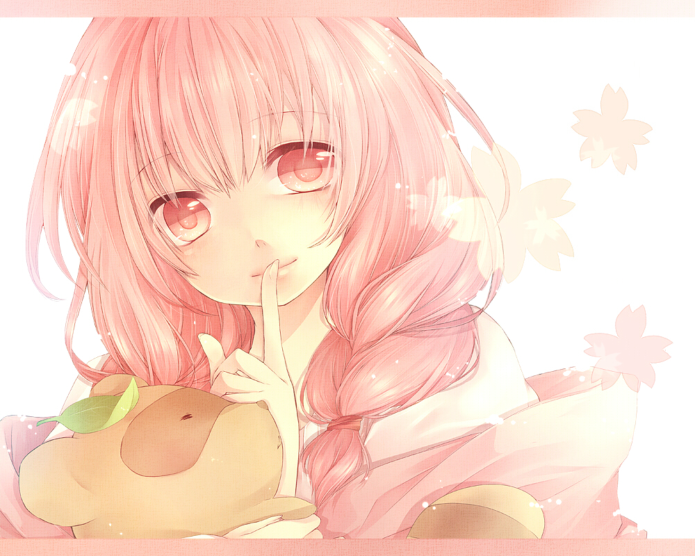braid, finger_to_mouth, inu_x_boku_ss, koyomi_roentgen, long_hair, pink_eyes, pink_hair, roromiya_karuta