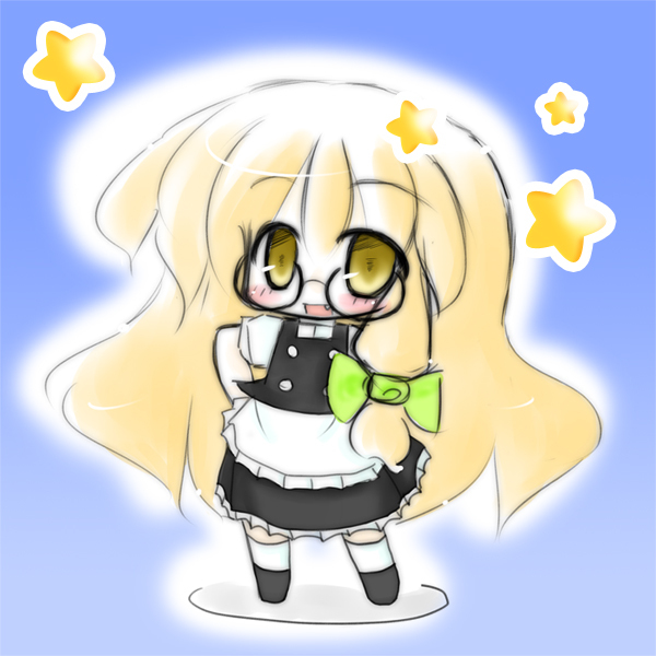 bespectacled, blonde_hair, blush, chibi, fang, glasses, hino_kuu, kirisame_marisa