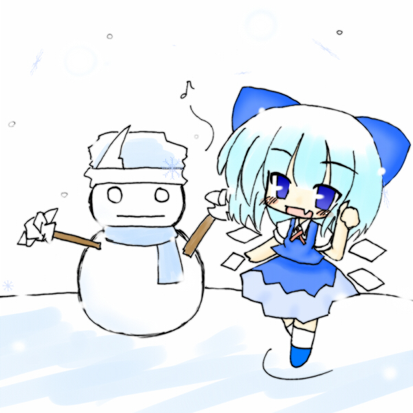 blue_eyes, blue_hair, blush, bow, chibi, cirno, fang, hair_bow