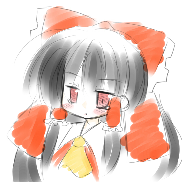 :t, ascot, black_hair, blush, bow, detached_sleeves, hair_bow, hair_tubes